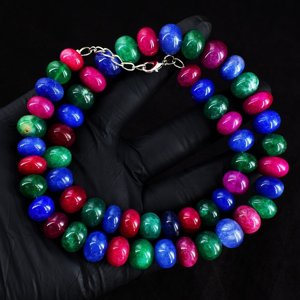 20 Inches Ruby ,Emerald & Sapphire 603.00 Cts Beaded Necklace Jewelry VK 37 E695