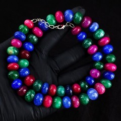 20 Inches Ruby ,Emerald & Sapphire 603.00 Cts Beaded Necklace Jewelry VK 37 E695