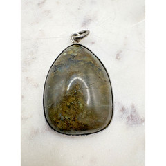 Large Sterling Silver Labradorite Carved Guardian Angel Necklace