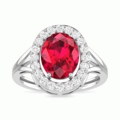 925 Sterling Silver 8X10 MM Red Cubic Zirconia Premium Adjustable Ring