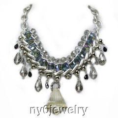 Beautiful! Crystal & Large Pendant Necklace w/Silver Tone Clasp 17-19.5″