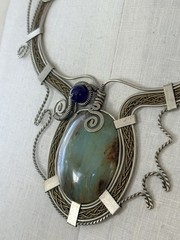 Amazonite, Labradorite & Amethyst Asymmetrical wire Choker statement Necklace