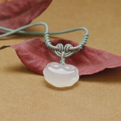 Natural White Chalcedony Auspicious Cloud Ruyi Lock Retro Pendant Necklace Jade