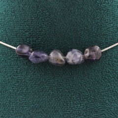 Necklace 5 beads Cordierite Iolite from Madagascar. Steel chain Women necklace