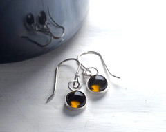 Wine Charm Earrings – Recycled Bottle and Sterling Silver – Olive-Green Glass