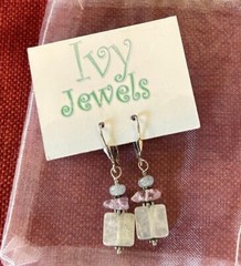Handcrafted Artisan Earrings Sterling Silver of Calcite, Amethyst and Aquamarine