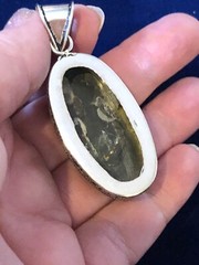 Artisan Bumble Bee Jasper Black Orange Fire Storm Oval Pendant Box Bezel 2.25”