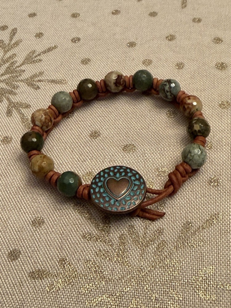 Ladies/Teen Gemstone And Leather Bracelet, 6.25”