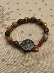 Ladies/Teen Gemstone And Leather Bracelet, 6.25”