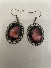 Retro Gypsy Brass Filigree Violette Mood Cabochon French Wire Dangling Earrings