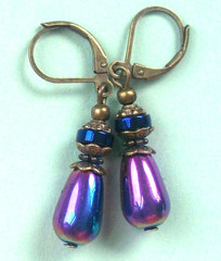 COLORIZED TEARDROP & HEMATITE earrings Lever back handcrafted CHOOSE XX