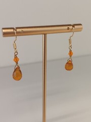 Citrine Drop Earrings Gold Plated Sterling Silver Orange Swarovski Crystal