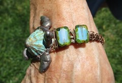Artisan Crafted Turquoise Shell??? Glass & Copper Wire Sea Turtle Bracelet
