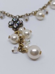 Clara Beau Gold Tone Faux Pearl Beads Crystal Flower Dainty Necklace