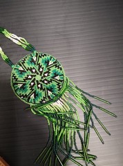 Handmade Beaded Medallion Necklace Long Fringe Southwestern Boho Green 20in