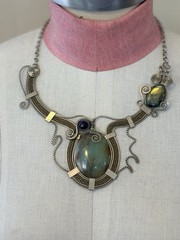 Amazonite, Labradorite & Amethyst Asymmetrical wire Choker statement Necklace