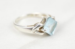 Vintage 925 Sterling Silver Blue Topaz Ring Size 7.75 Kite Set Square Cut 3.9g