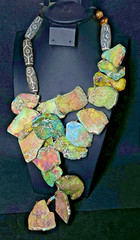 Vintage Turquoise Slab dZi Agate Necklace Chunky Colorful 18″ Southwest