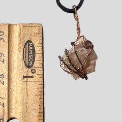 Raw Crystal Pendant Necklace Copper Wire Wrapped Stone 18″ Cord Boho Natural