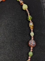 Artisan Green Brown Acrylic Carved Style Bead Necklace 20″ J15105