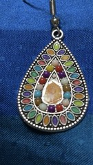 Multicolor Teardrop Dangle Earrings Silver Tone & Orange Artsy Boho Whimsical