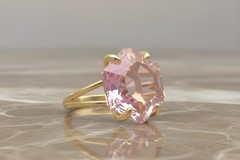 Rose Quartz Ring Anemone Jewelry Hexagon Cut Yellow Gold Solid Pink