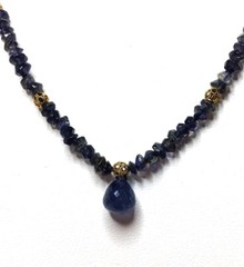 Faceted Natural Sapphire, Iolite, 14k Gold, Knotted Necklace,17″ long