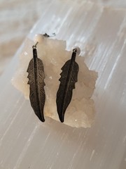 Artisan Dangle Metal Feather Earrings Embellished with Enamel