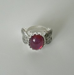 Dragons Breath Fire Opal Triple Moon Ring Silver Plated Adjustable Band Wiccan