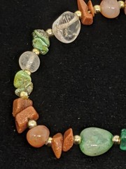 Artisan Green Nephrite Brown Clear Quartz Bead Stretch Bracelet