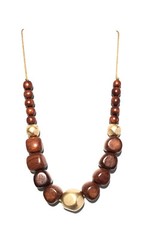 Women’s 18” Wood Chunk Bead Necklace W/ Gold Accents. Fashion Jewelry Necklace.