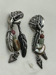 SHUBE DAKOTA WEST Sterling Silver 925 Eagle Beaded Dangle Feather Earrings