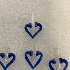 10 Blue Glass Heart Tube Pendants 1.25in Hand Blown Art Jewelry Making Supply