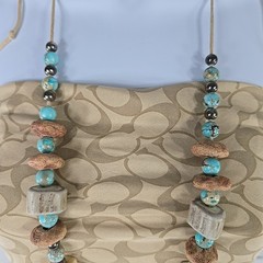 Handmade Tribal Boho Necklace Turquoise Beads Bone Horn Discs Rustic Natural….