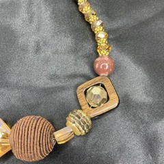 Brown and Gold Beaded Statement Necklace 18″ Various Types Of Beads/ 2 Glow
