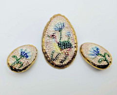 Vintage Brooch & Earrings From Greece – Ceramic Pottery Majolica?