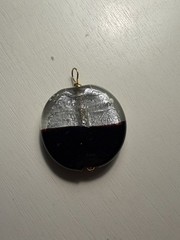 Handmade Fused Glass Pendant Dichroic Silver Burgundy Black Round Artisan Charm
