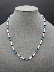 Blue,Black & White Tube Beaded Stretch Cord Hand Crafted 11″ Necklace