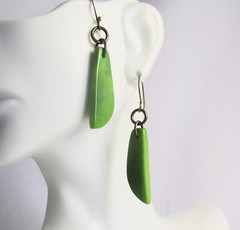 Tagua Nut Vegetable Ivory Bright Green Hand Made Earrings