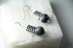 Larvikite Black Labradorite 10mm Ball Gemstone .925 Sterling Silver Earrings
