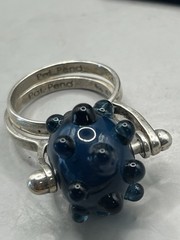 Sterling Silver 925 Double Ring Blue Lampwork Glass Ring Handmade Size 11