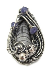 Orthoceras Fossil Wire-Wrapped Pendant in Sterling Silver with Tanzanite