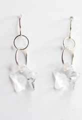 Crystal Stars Clear Faceted 925 Sterling Silver Earrings 1 1/4″ Star Charms