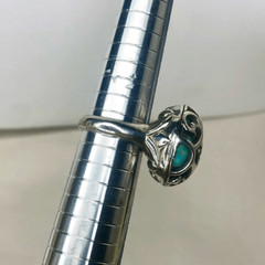 BARSE Turquoise Cabochon Sterling Silver Scroll Cage Ring Sz 7-1/2 VINTAGE