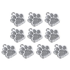Animal Cat Dog Paw Print Charm, 10 Pcs Footprint Bead Claw Pendants, Silver Tone