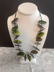 Mixed Green Brown Tagua Nut Flat Handcrafted Adjustable Necklace Jewelry