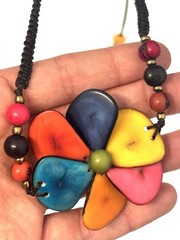 Tagua Nut Flower Pendant Adjustable Macrame Necklace