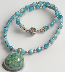 Artisan Handcrafted Art Deco Lampwork Glass Jewelry #9 Necklace blue geometric