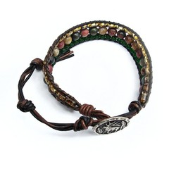 Elk Western Leather Wrap Bracelet, Red Creek Jasper, Glass, Handmade, 2 sizes