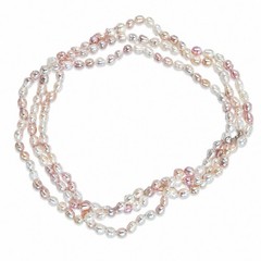 64″ Cultured Baroque Pearl Necklace White & Pink 925 Silver Clasp
